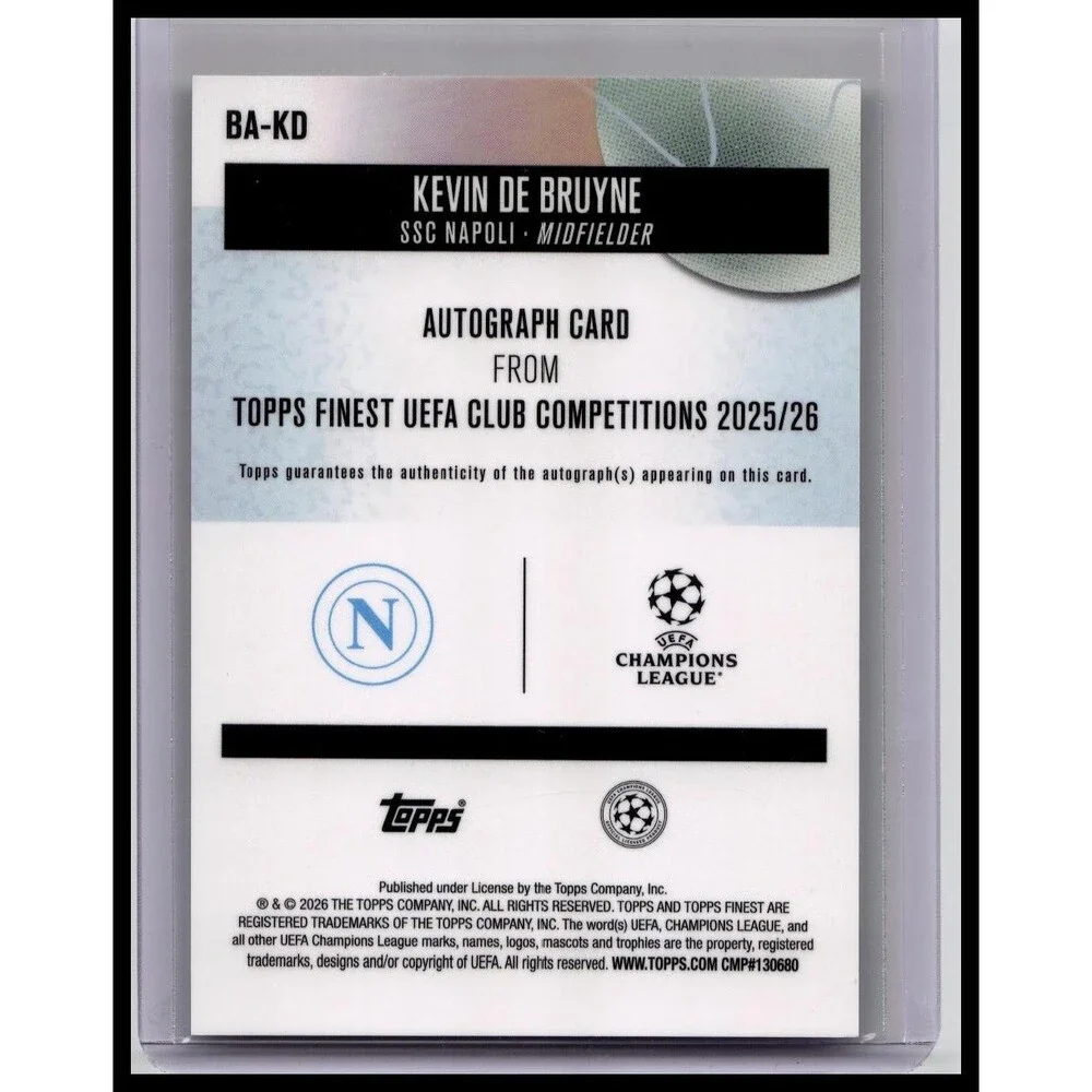 KEVIN DE BRUYNE 2025-26 TOPPS FINEST UEFA GREEN REFRACTOR AUTO /99 #BA-KD